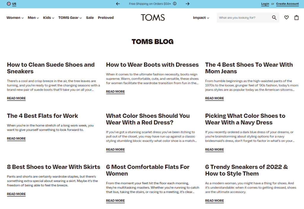 TOMS blog page